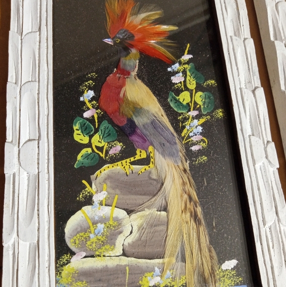 Vintage Mexican Folk Art Feather Bird Painting - Picture 2 of 5